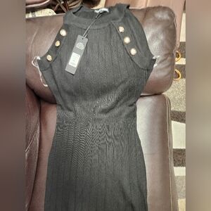 Fashion Nova Black Mini Dress with Gold Buttons